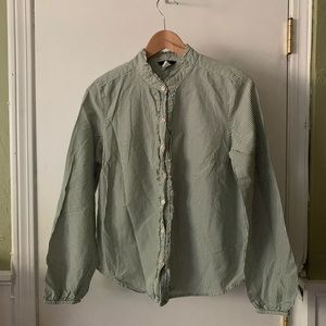 Jcrew Green White Striped Button Top Size 8